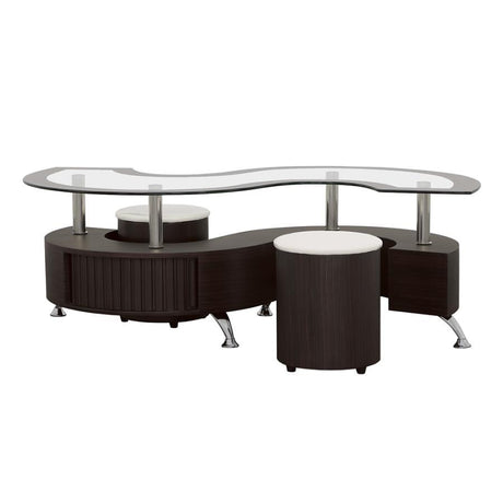 Buckley - Curved Glass Top Coffee Table With Stools