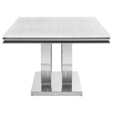 Kerwin - Mesa de comedor rectangular con tapa de mármol sintético - Blanco y cromo