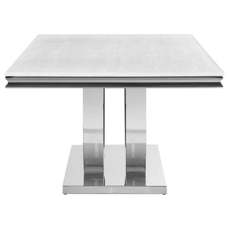 Kerwin - Rectangle Faux Marble Top Dining Table - White And Chrome