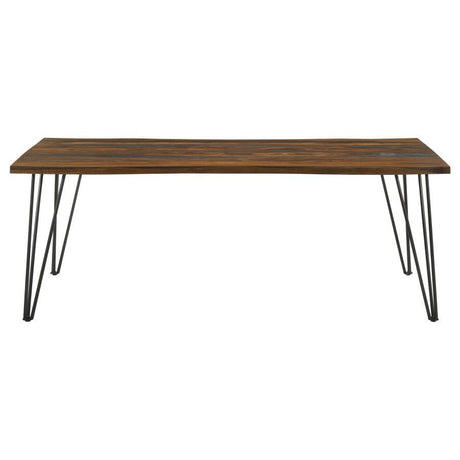 Neve - Mesa de comedor Live-Edge con patas en forma de horquilla - Sheesham gris y bronce