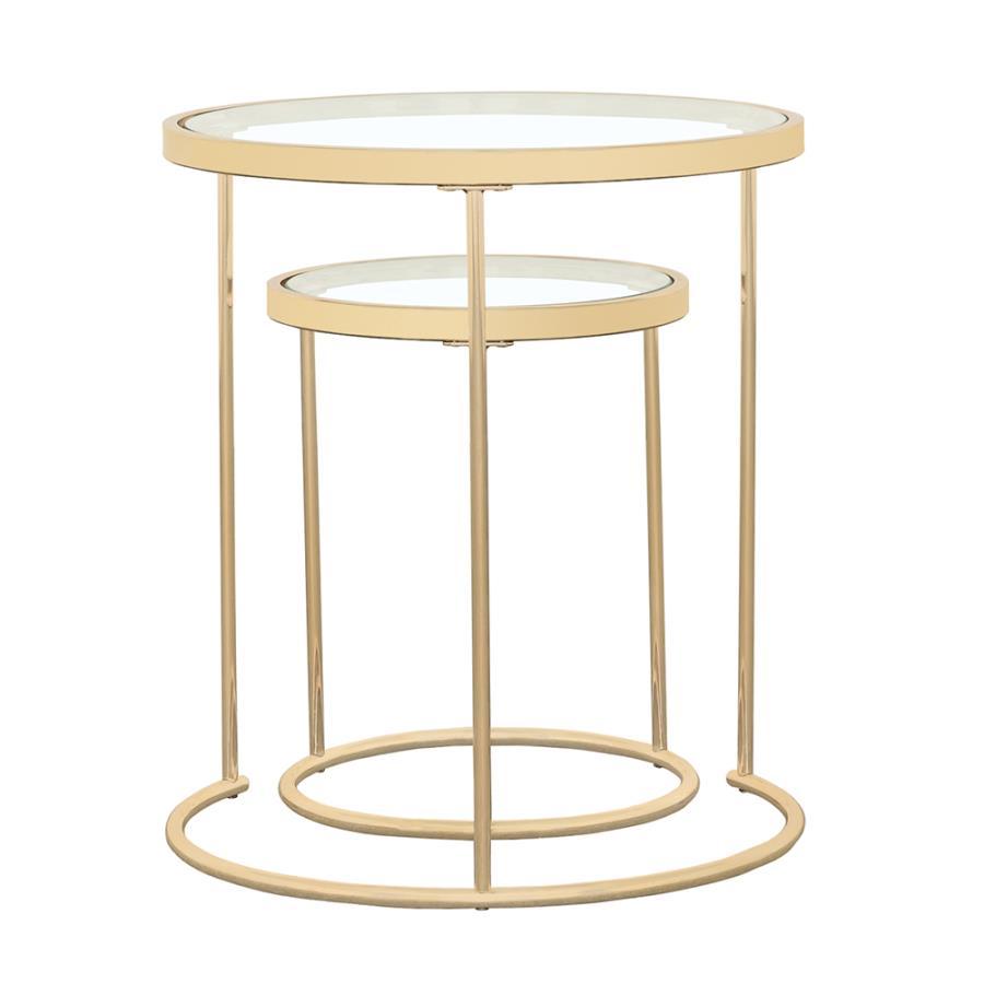 Maylin - 2 Piece Round Glass Top Nesting Tables - Gold