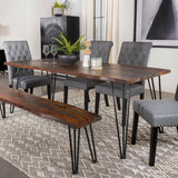 Neve - Mesa de comedor Live-Edge con patas en forma de horquilla - Sheesham gris y bronce