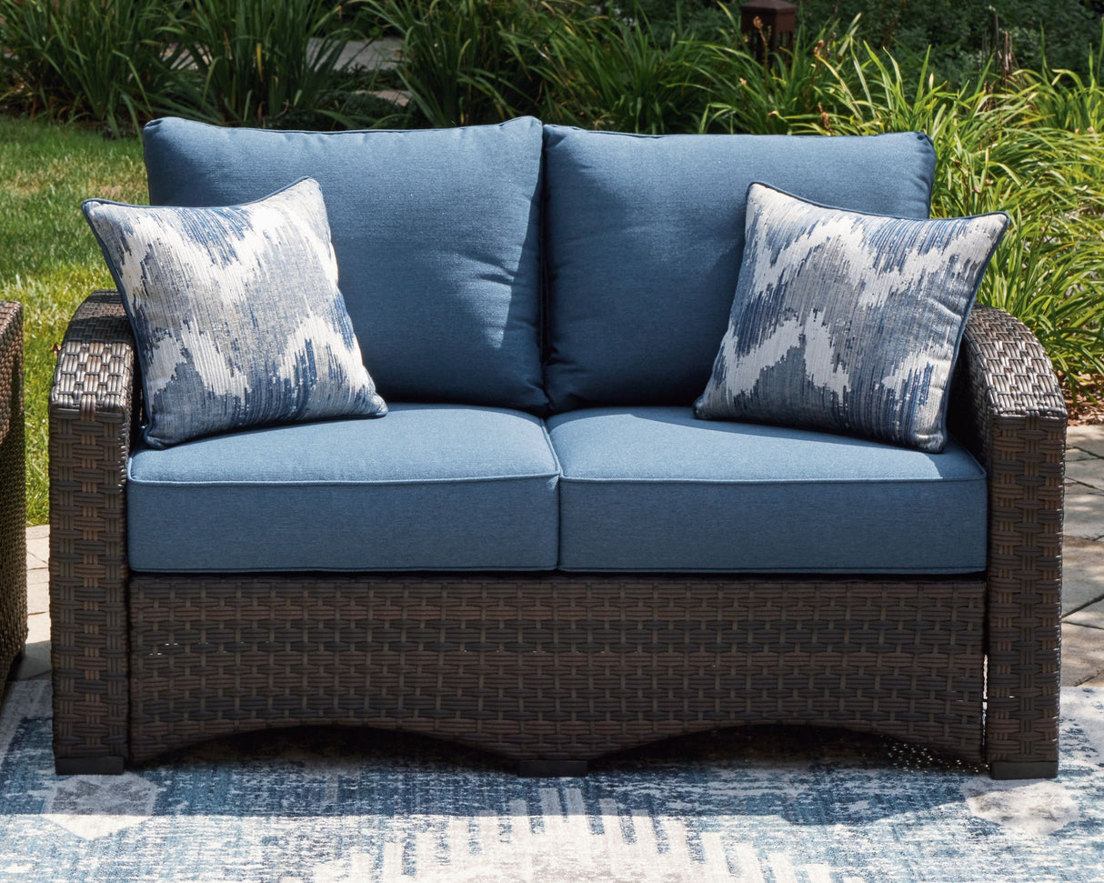 Windglow - Azul / Marrón - Loveseat Con Cojín