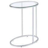 Kyle - Oval Glass Top C-Shaped Sofa Side Table - Chrome And Clear