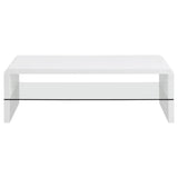 Airell - Mesa de centro rectangular con estante de cristal - Blanco brillante