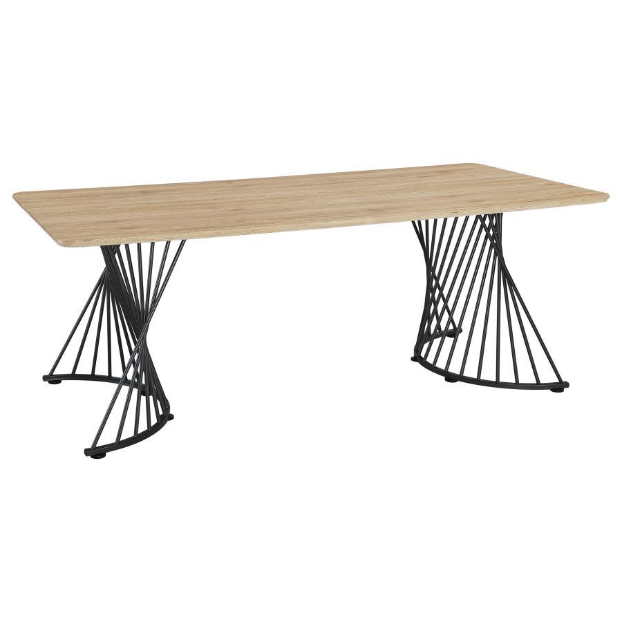 Altus - Mesa de comedor con base en forma de remolino - Roble natural y bronce