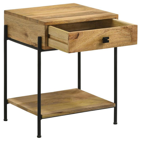 Declan - 1-Drawer Accent Table With Open Shelf - Natural Mango And Black