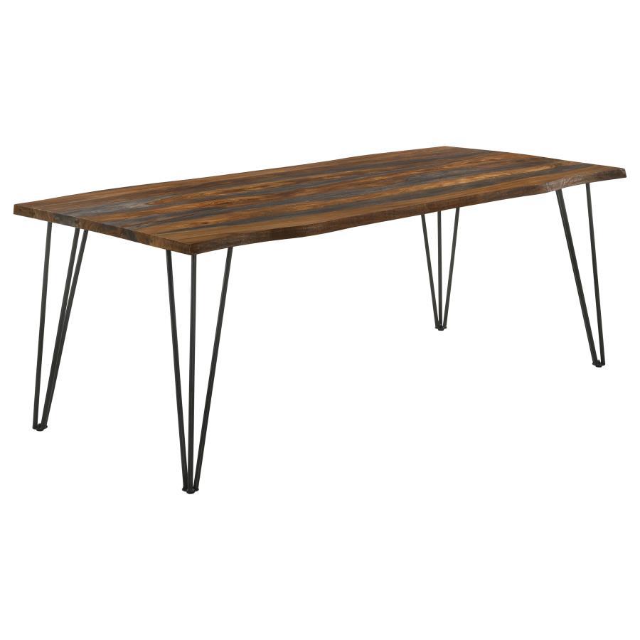 Neve - Mesa de comedor Live-Edge con patas en forma de horquilla - Sheesham gris y bronce