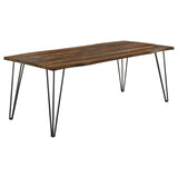 Neve - Mesa de comedor Live-Edge con patas en forma de horquilla - Sheesham gris y bronce