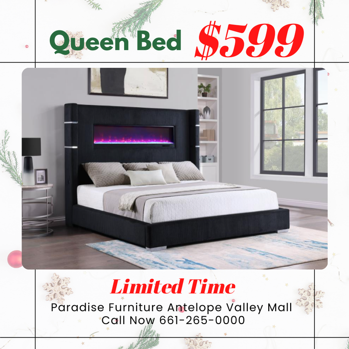 Queen Bed with Flame Visualizer Box