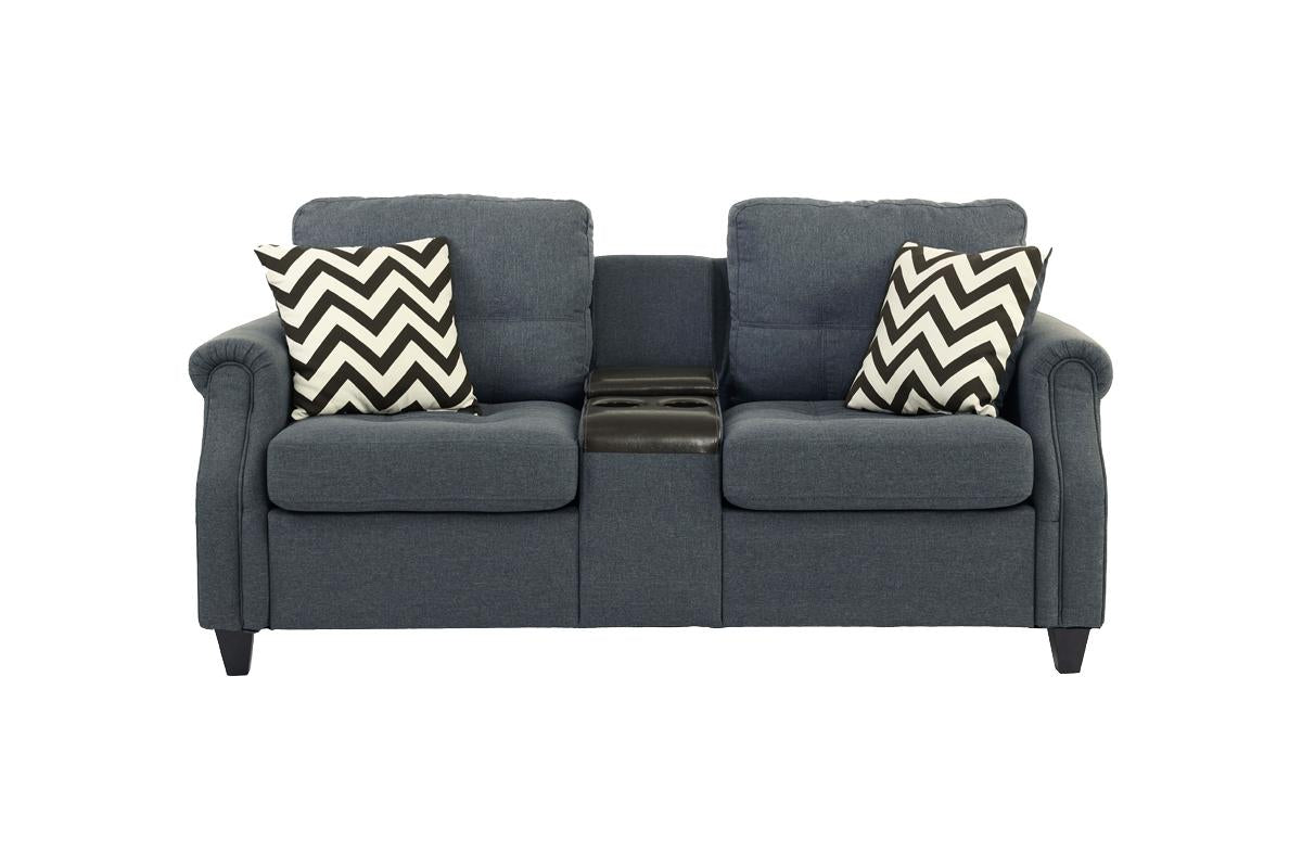 Sofa & Loveseat W/USB Console-Blue Grey