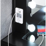 BLACK MAKEUP VANITY WITH 10 LIGHTS AND USB AND POWER OUTLET AND STOOL