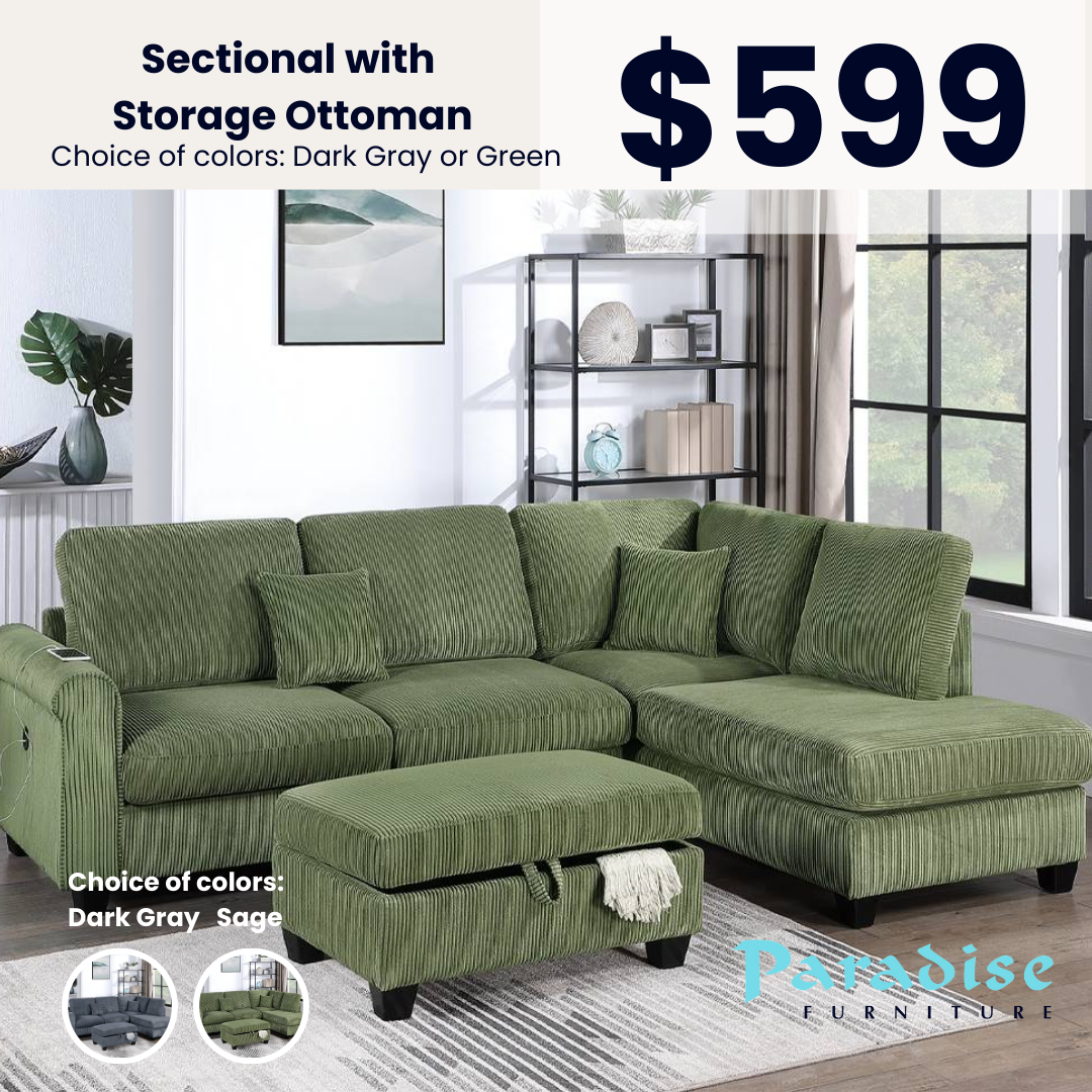 Sectional with Storage Ottoman for $599