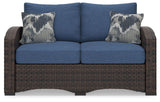 Windglow - Azul / Marrón - Loveseat Con Cojín