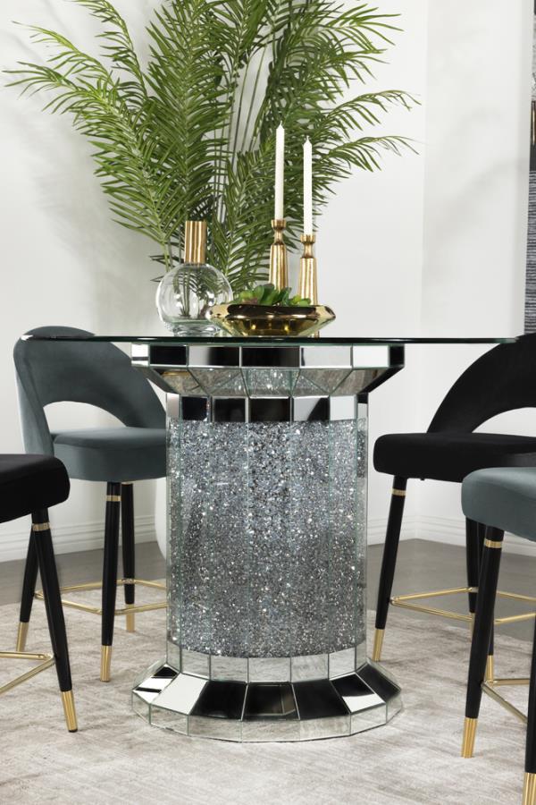 Ellie - Mesa de comedor con tapa de cristal y pedestal cilíndrico