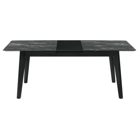 Crestmont - Mesa de comedor rectangular con tapa de mármol sintético y hoja extensible autoalmacenable de 16" - Gris