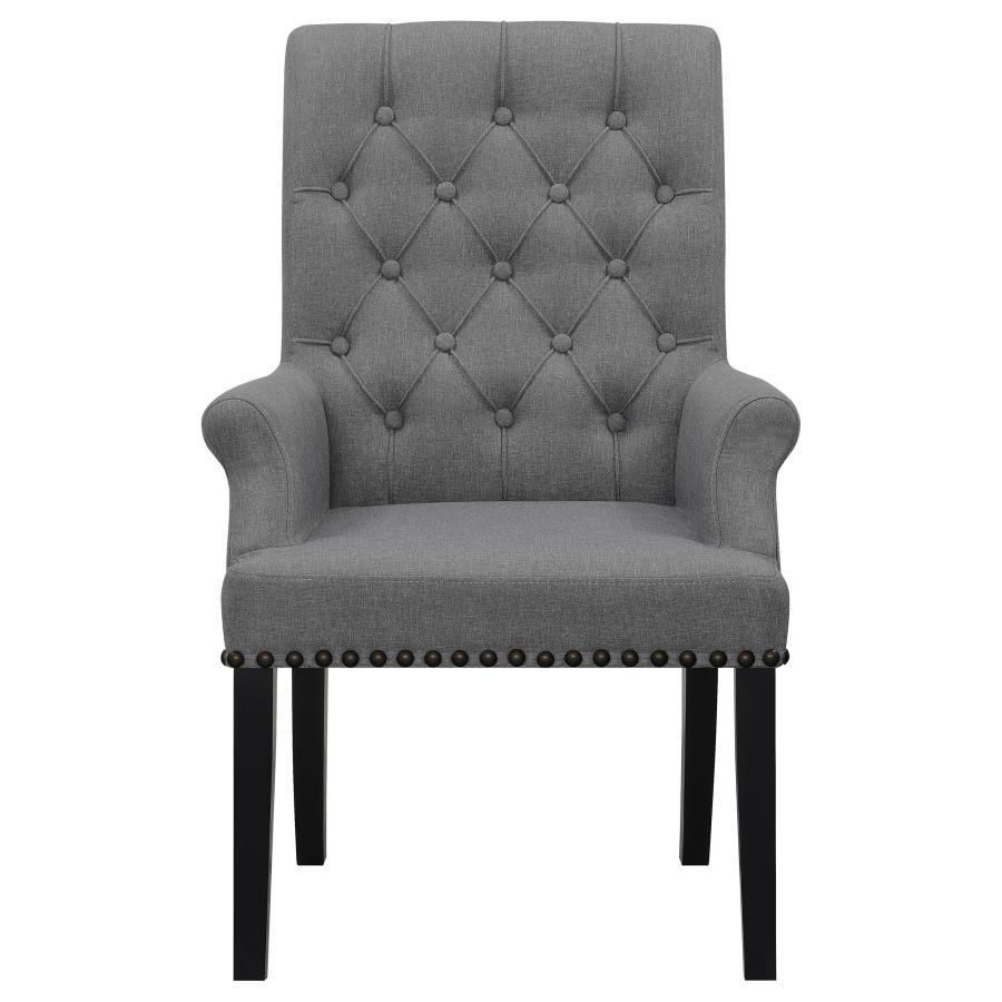 Alana - Upholstered Tufted Arm Chair With Nailhead Trim - Gray / Rustic Espresso