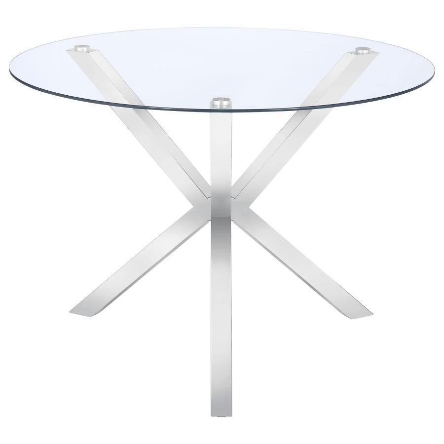 Vance - Glass Top Dining Table With X-Cross Base - Chrome