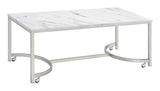 Leona - Coffee Table With Casters - White And Satin Nickel