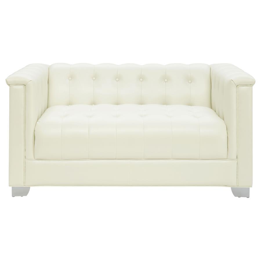 Chaviano - Loveseat tapizado capitoné - Blanco perla