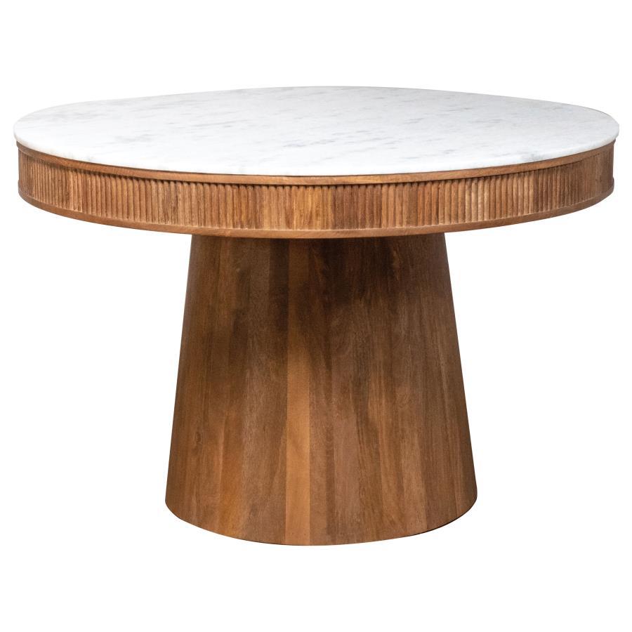 Ortega - Round Marble Top Solid Base Dining Table - White And Natural