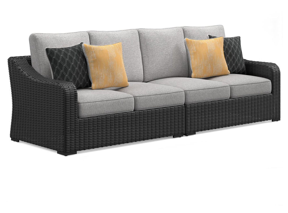 Beachcroft - Negro / Gris claro - Loveseat de exterior de 2 piezas con cojín