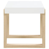 Pala - Mesa Auxiliar Rectangular Con Patín - Blanco Alto Brillo Y Natural