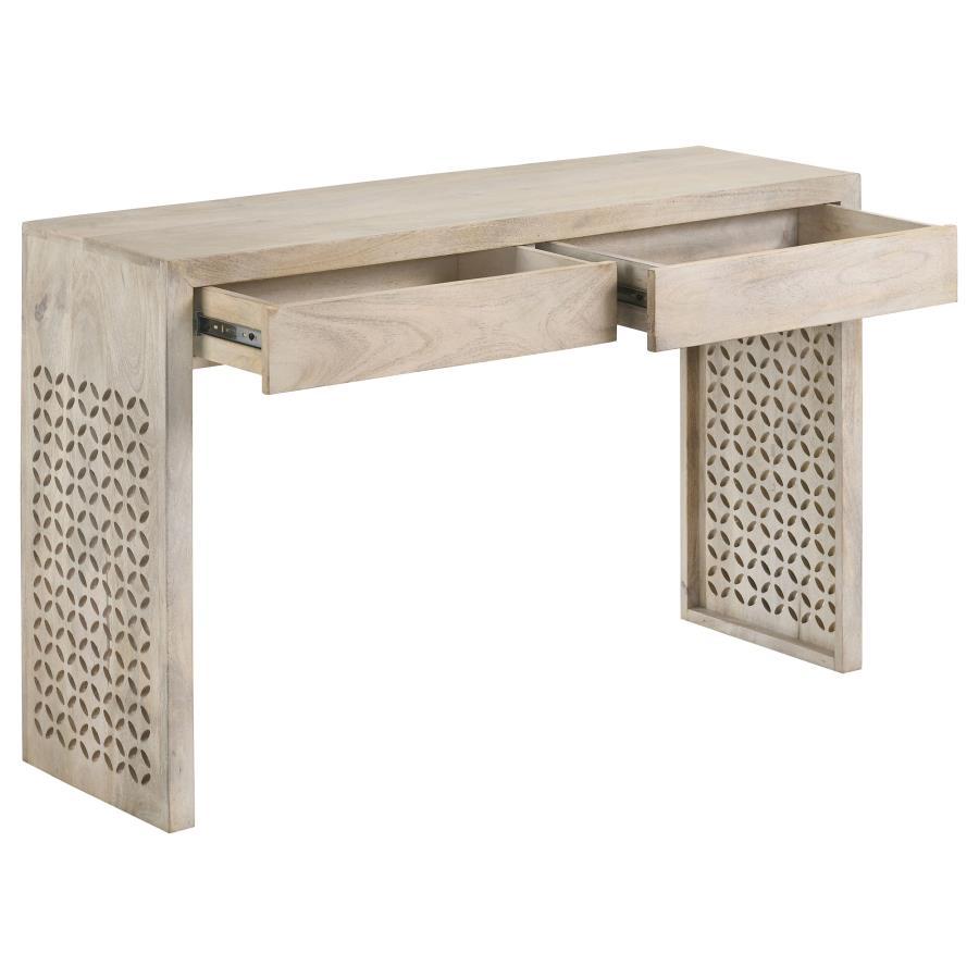 Rickman - Mesa consola rectangular con 2 cajones - Blanco lavado