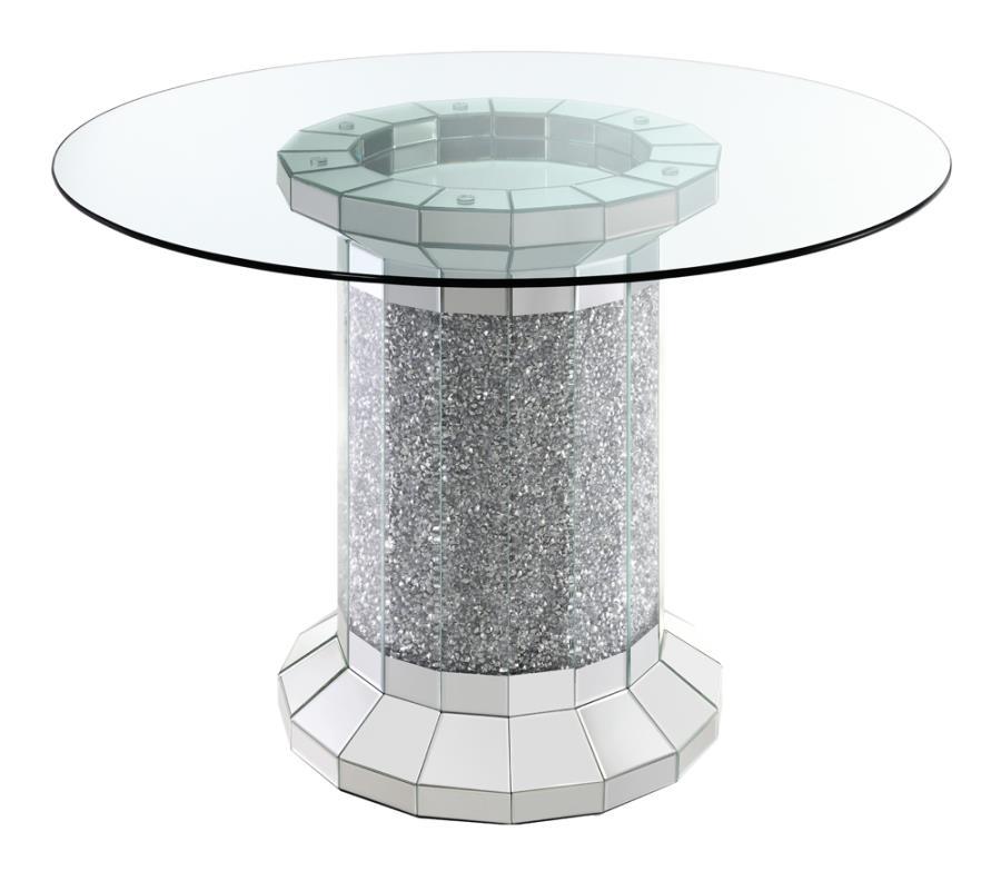 Ellie - Mesa de comedor con tapa de cristal y pedestal cilíndrico