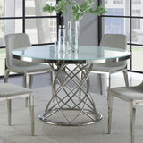 Irene - Round Glass Top Dining Table - White And Chrome