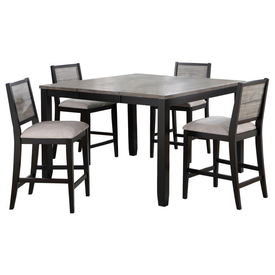 Elodie - Juego de mesa de comedor de 5 piezas con altura de mostrador y hoja extensible - Gris y negro