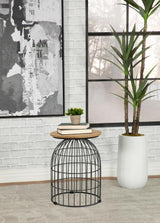 Bernardo - Round Accent Table With Bird Cage Base - Natural And Gunmetal