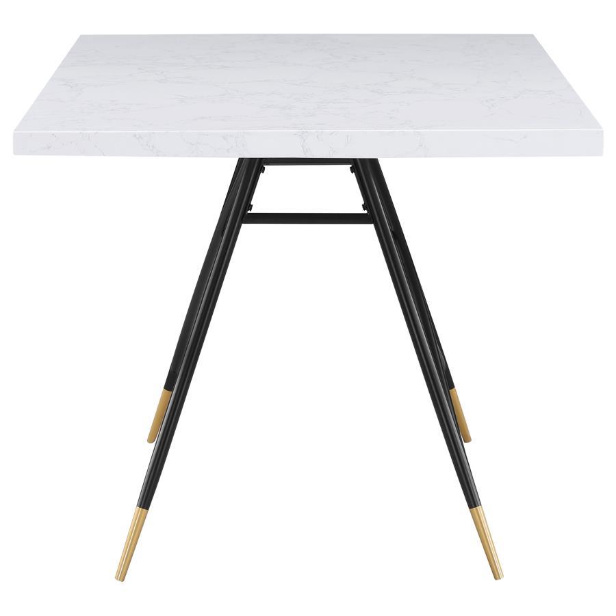 Gabrielle - Juego de mesa de comedor rectangular con superficie de mármol de 5 piezas - Blanco y gris