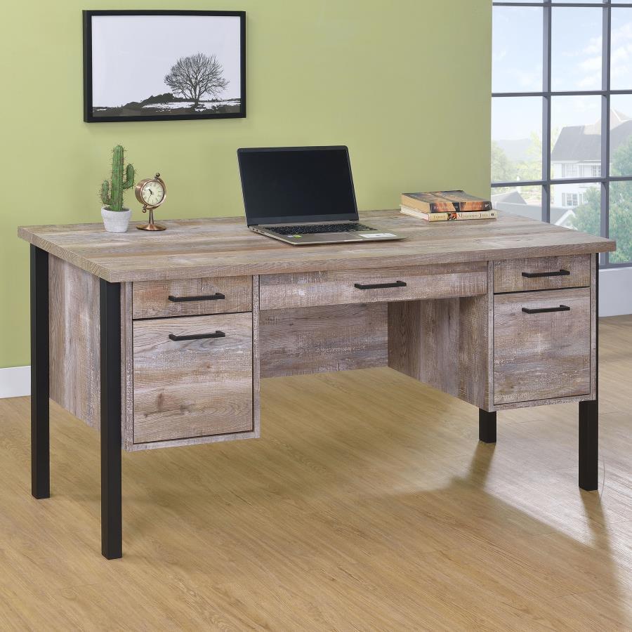 Samson - 4-Drawer Office Desk - Weathered Oak