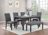 Barlow - Juego de comedor rectangular de 6 piezas - Gris y negro