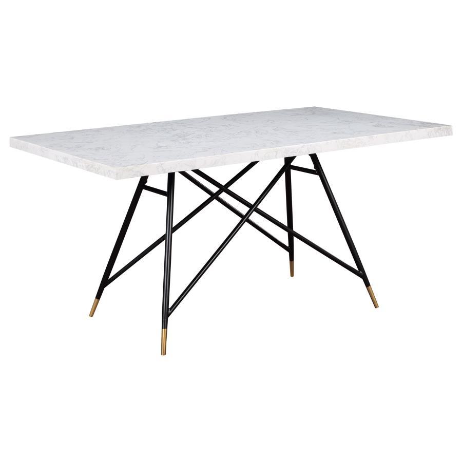 Gabrielle - Juego de mesa de comedor rectangular con superficie de mármol de 5 piezas - Blanco y gris