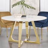 Gwynn - Round Dining Table With Marble Top and Stainless Steel Base - White And Gold