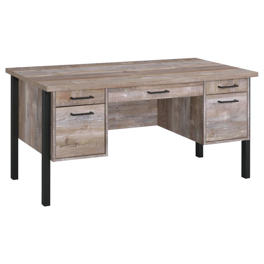 Samson - 4-Drawer Office Desk - Weathered Oak