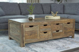 Esther - 6-Drawer Storage Coffee Table - Natural Sheesham