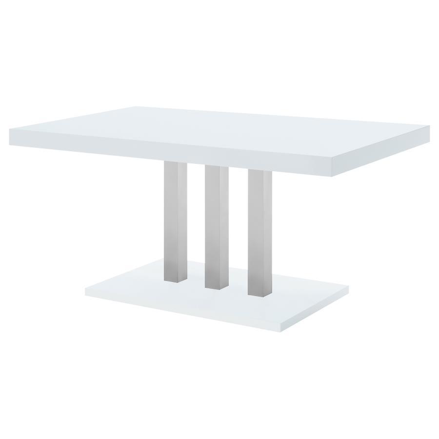 Brooklyn - Mesa de comedor rectangular - Blanco alto brillo y cromo