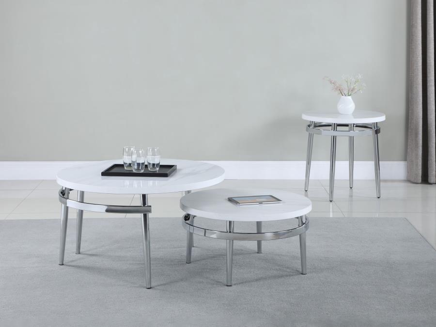 Avilla - Round End Table - White And Chrome