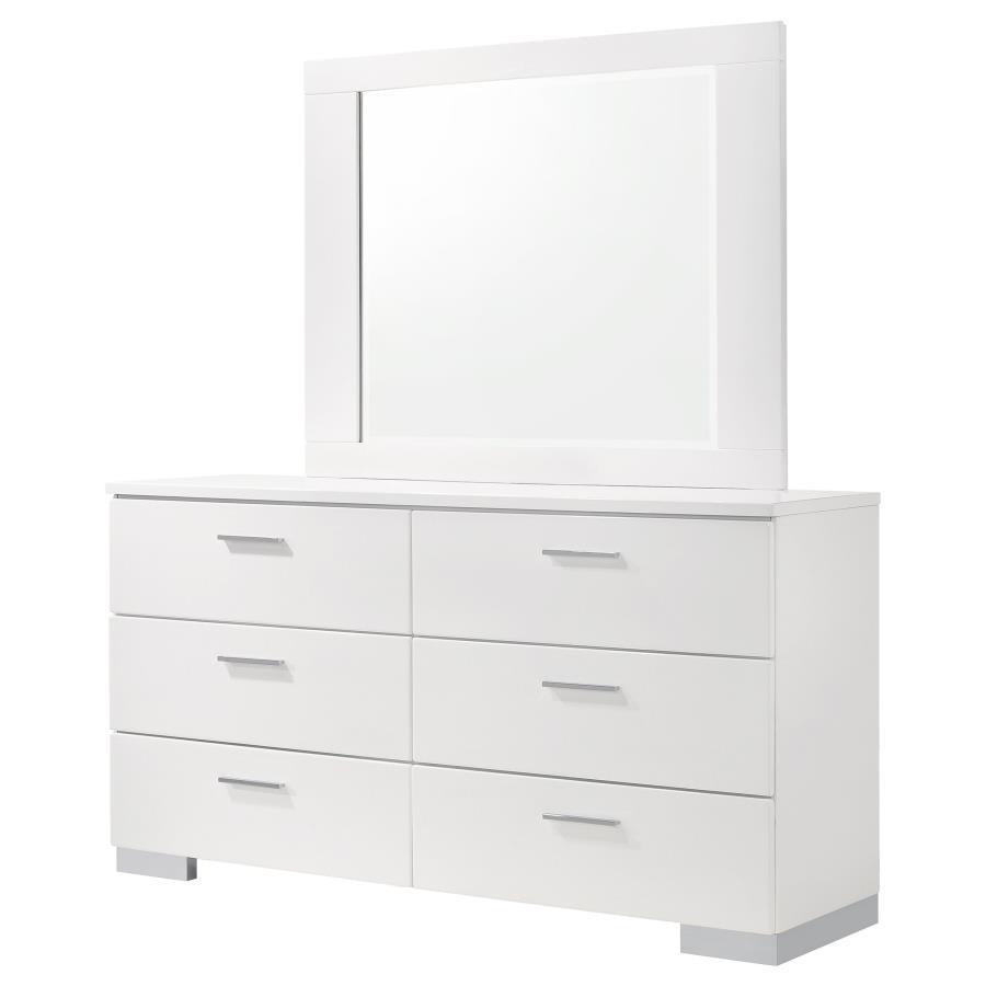 Felicity - 6-Drawer Dresser With Mirror - Glossy White