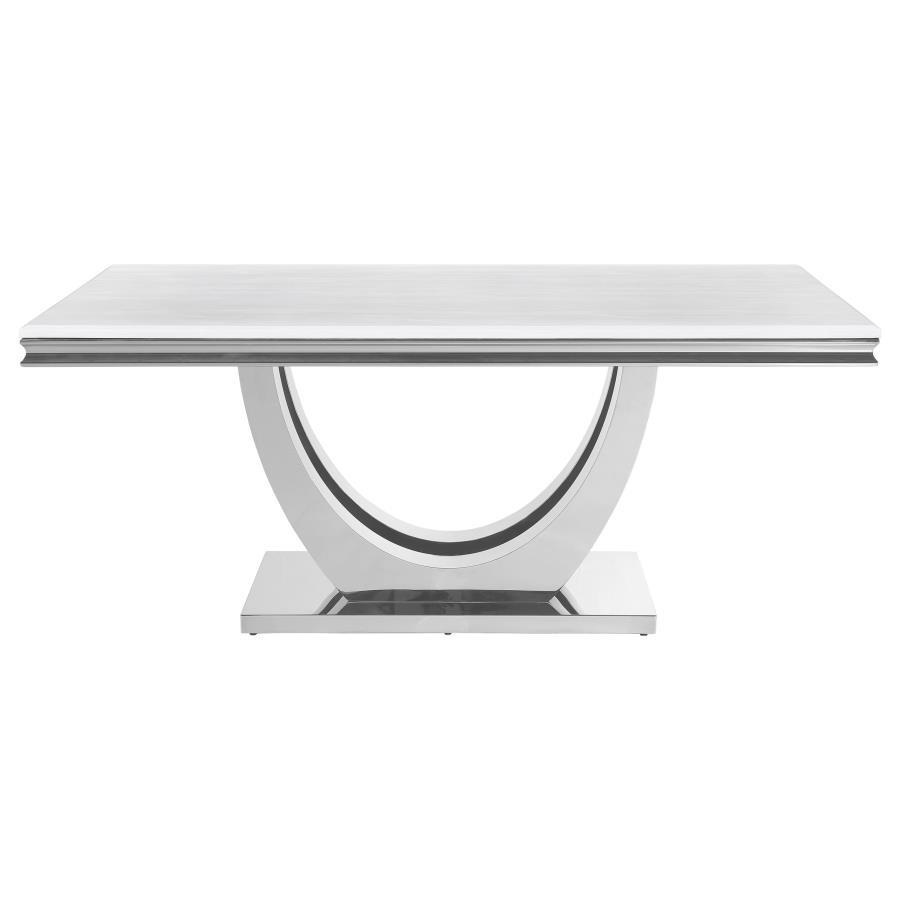 Kerwin - Mesa de comedor rectangular con tapa de mármol sintético - Blanco y cromo