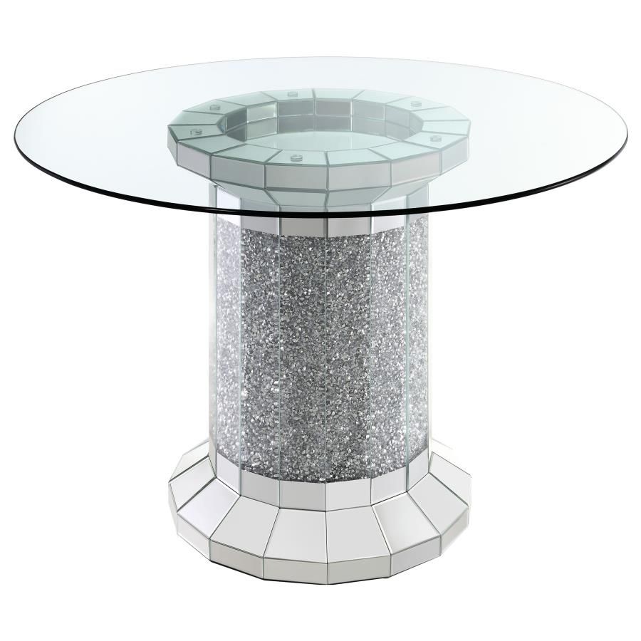 Ellie - Mesa de comedor con tapa de cristal y pedestal cilíndrico