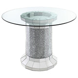 Ellie - Mesa de comedor con tapa de cristal y pedestal cilíndrico