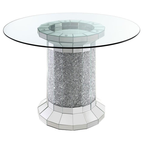 Ellie - Mesa de comedor con tapa de cristal y pedestal cilíndrico