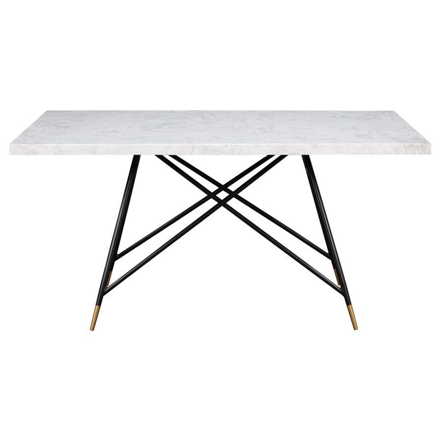 Gabrielle - Juego de mesa de comedor rectangular con superficie de mármol de 5 piezas - Blanco y gris