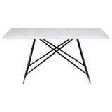 Gabrielle - Juego de mesa de comedor rectangular con superficie de mármol de 5 piezas - Blanco y gris