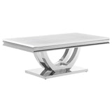 Kerwin - Mesa de centro rectangular con base en U - Blanco y cromo