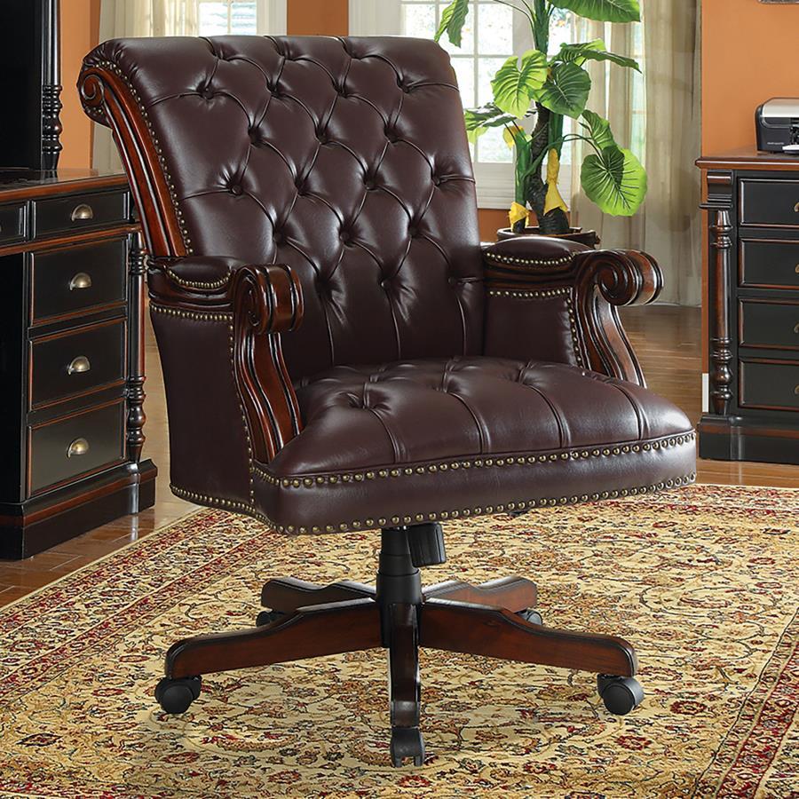 Calloway - Silla de oficina capitoné de altura ajustable - Marrón oscuro